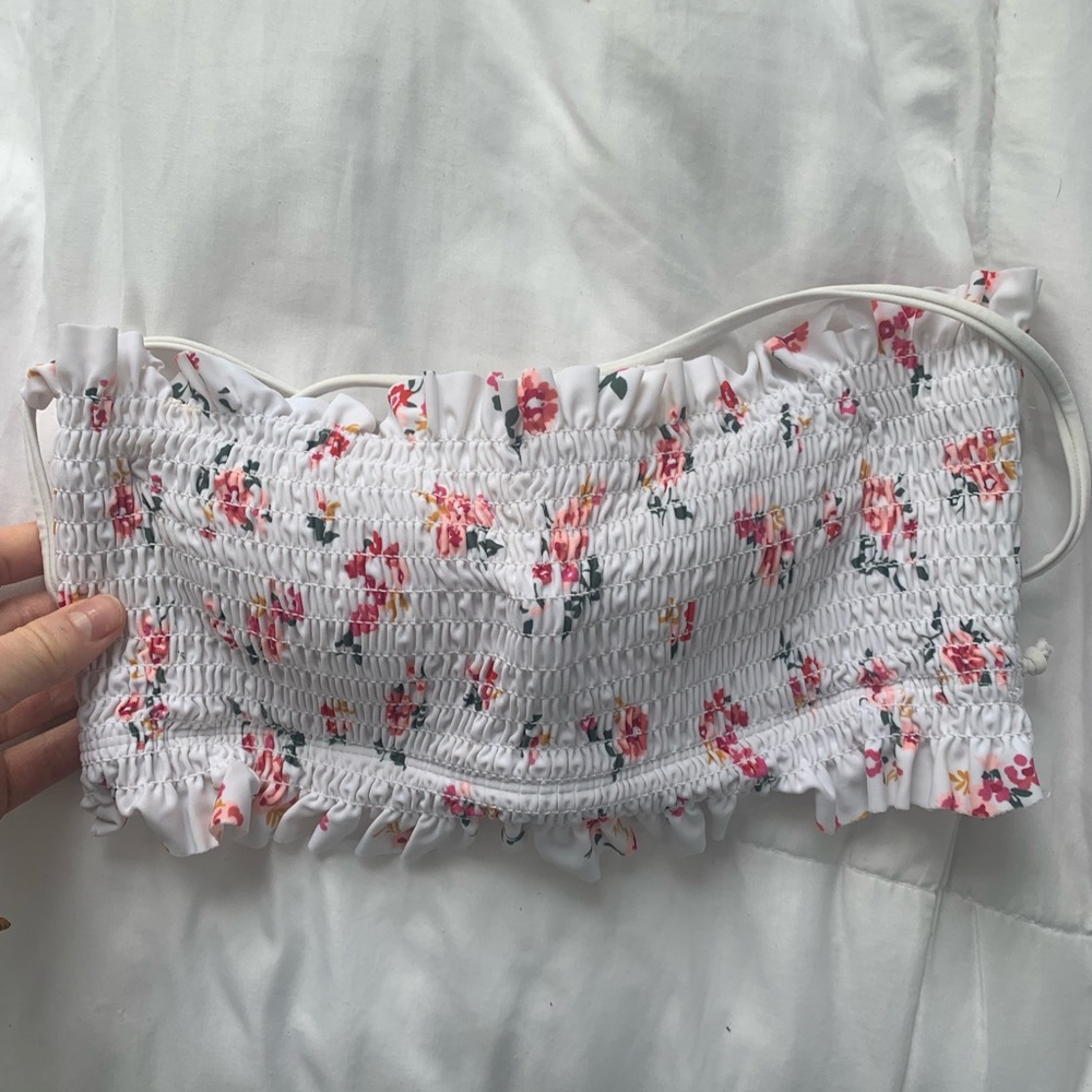 Target small white floral bandeau bathing suit top